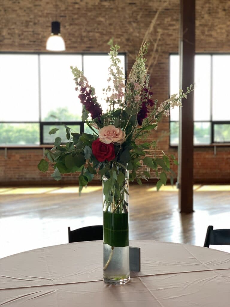 tall pink centerpiece at biltwell event center indianapolis